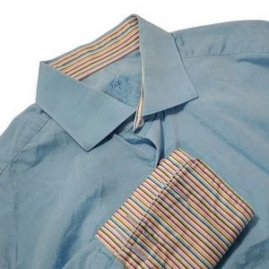 Bugatchi Men's 16.5 / 42 34-35 Light Blue W/ Rainbow Alternate Cuff‎ Dress Shirt